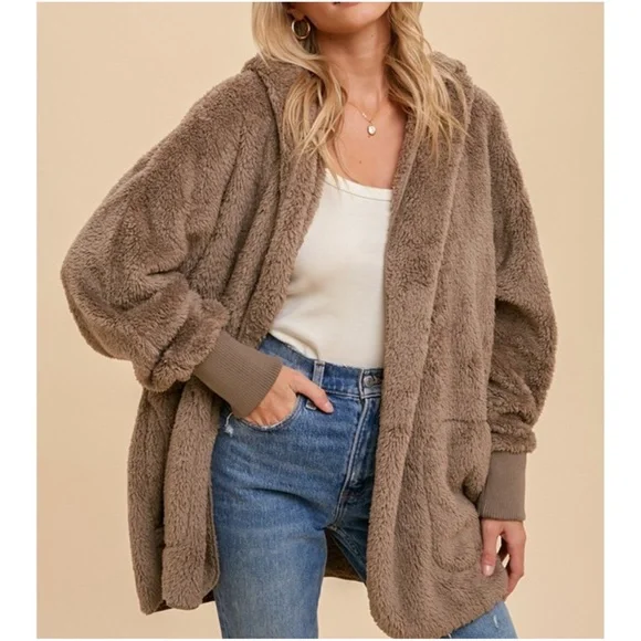 Cozy Open Front Pocket Hoodie Oversized Cardigan - Picture 1 of 5